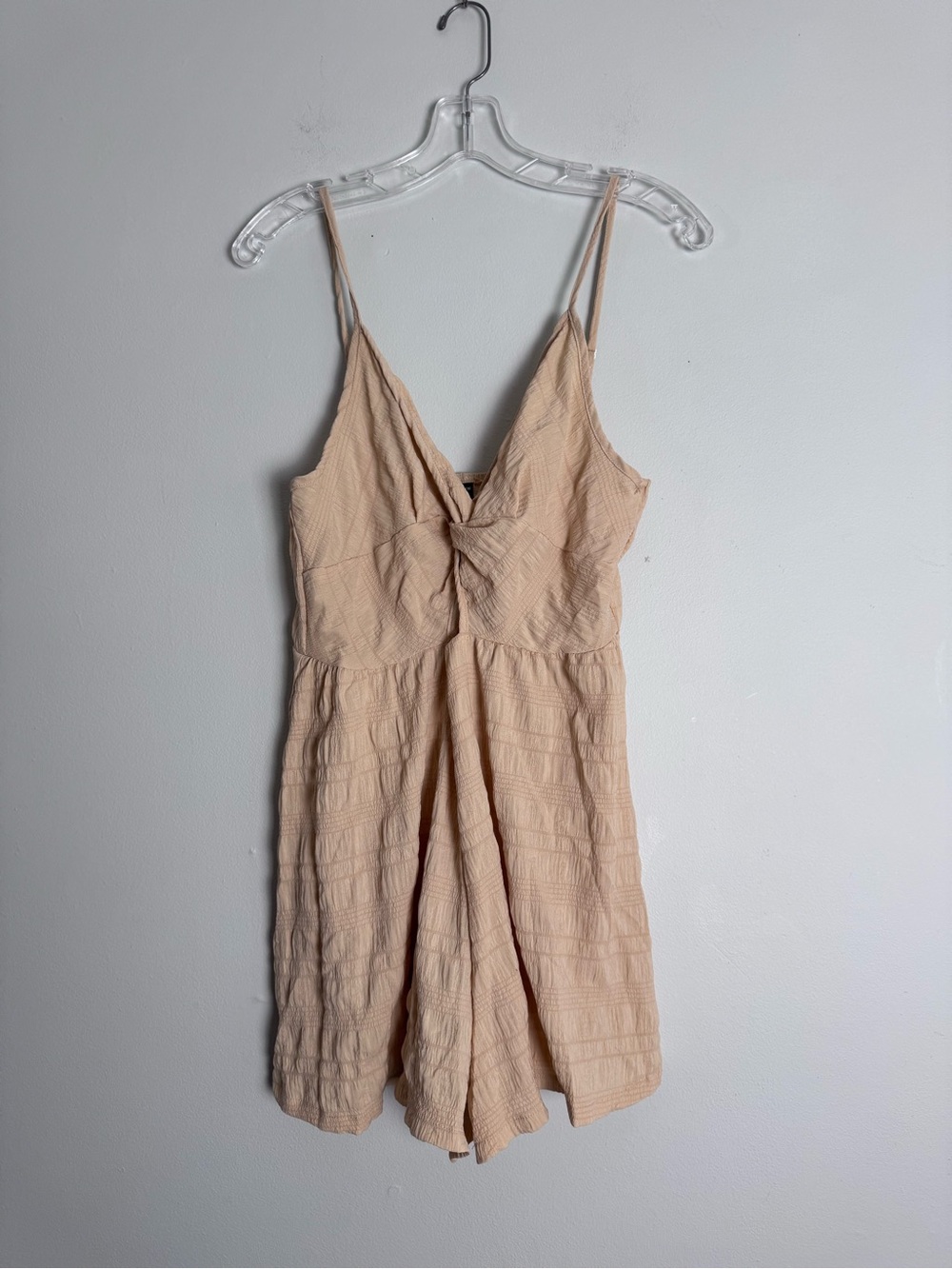 Beige Sleeveless Knot-Front Romper L